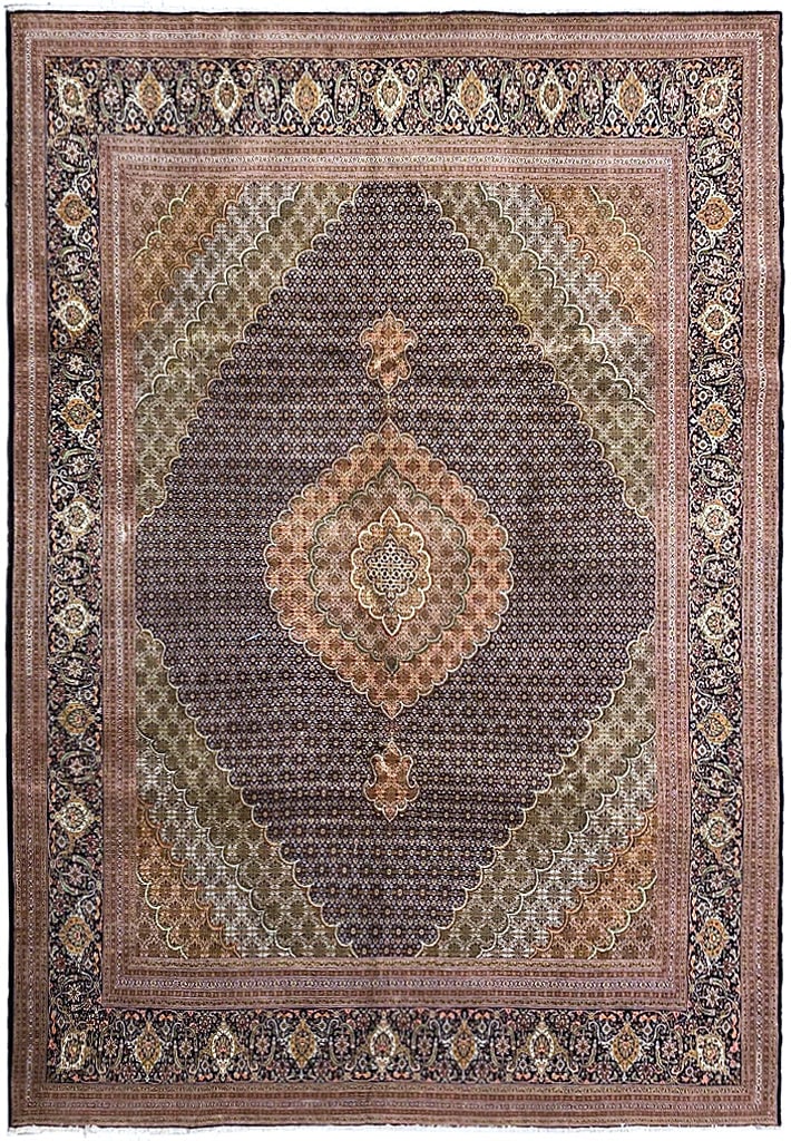 10 x 13'2 Black Persian Tabriz Mahi Rug Handmade Wool Silk: 10 x 13'2 Black Persian Tabriz Mahi Rug Handmade Wool Silk Free continental US Shipping Elevate your living space with the elegance of this Black Persian Wool & Silk Tabriz Mahi Rug. Handcrafted by ta