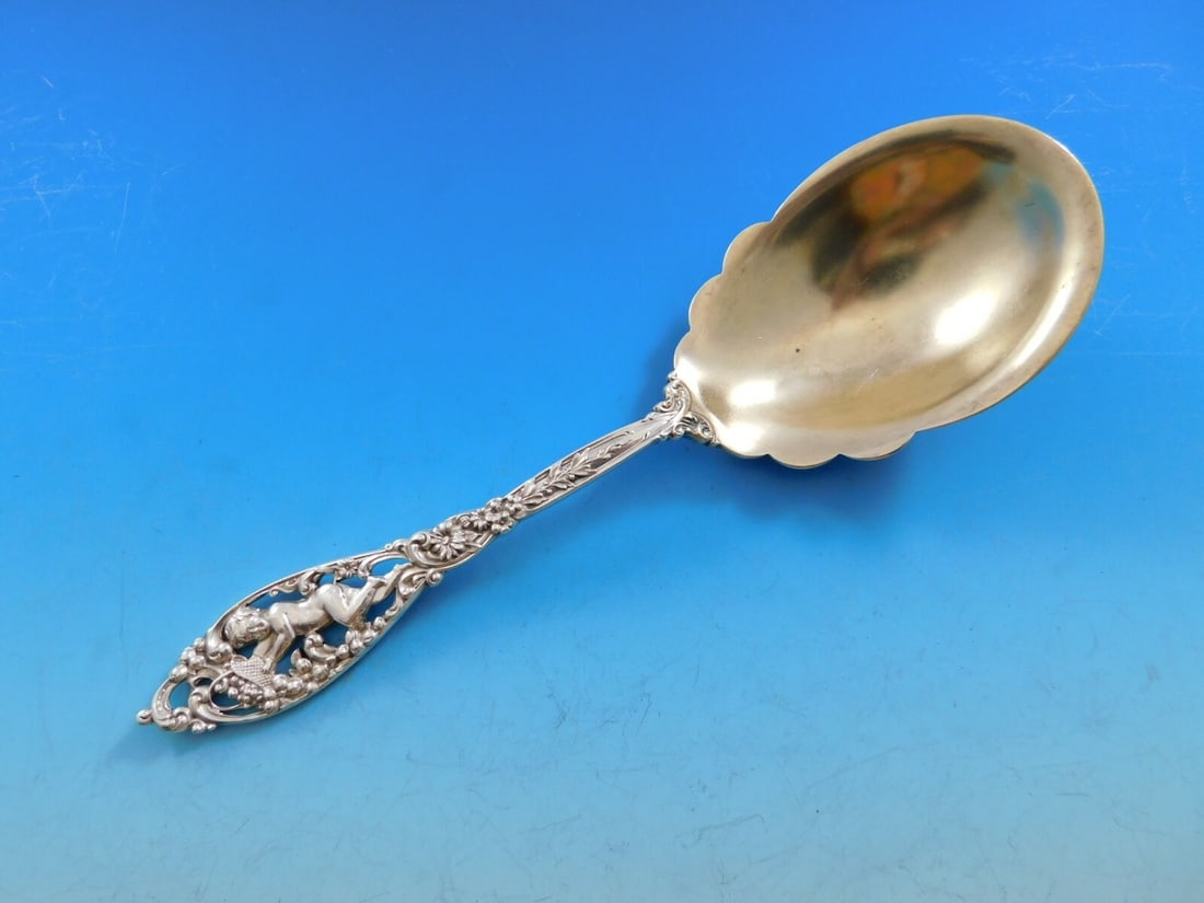 Dominick & Haff Labors of Cupid Sterling Silver Preserve Spoon Gold-Washed 7 3/4" (1 of 4)