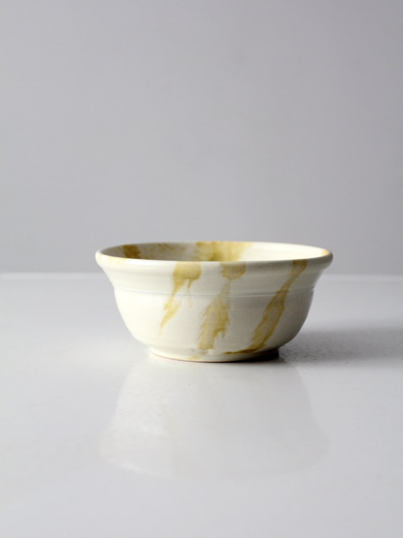 Signed Vintage Studio Pottery Bowl with White and Yellow-Green Glaze (1 of 11)