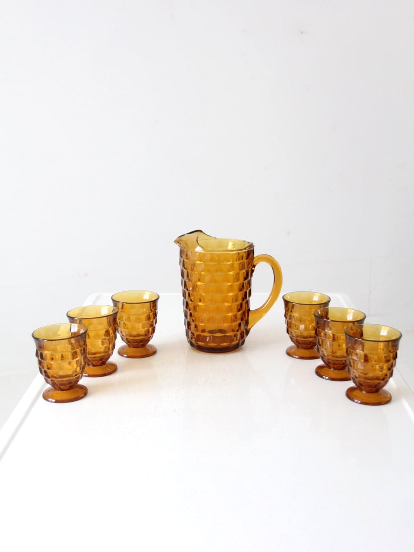 Mid-Century Colony Amber Glass Pitcher & 6 Tumblers Set (1 of 16)