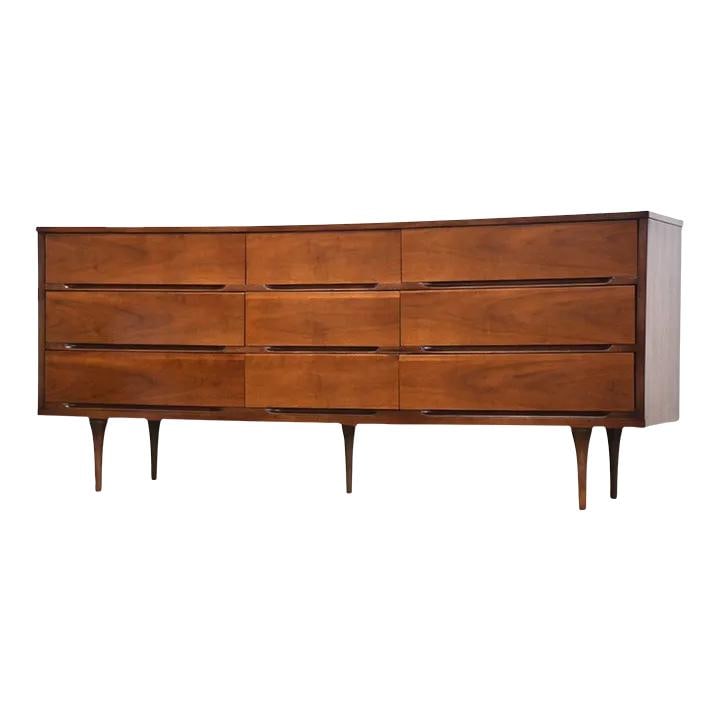 1960s Stanley Walnut Dresser Mid Century Modern Nine Drawer (1 of 8)
