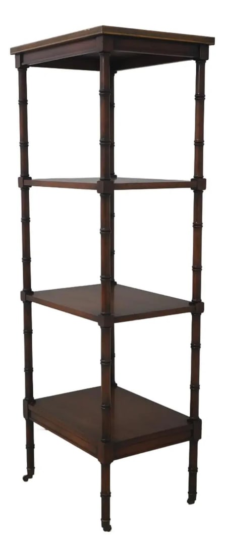 Four-Shelf Mahogany Etagere with Bamboo Style Legs and Brass Trim (1 of 10)