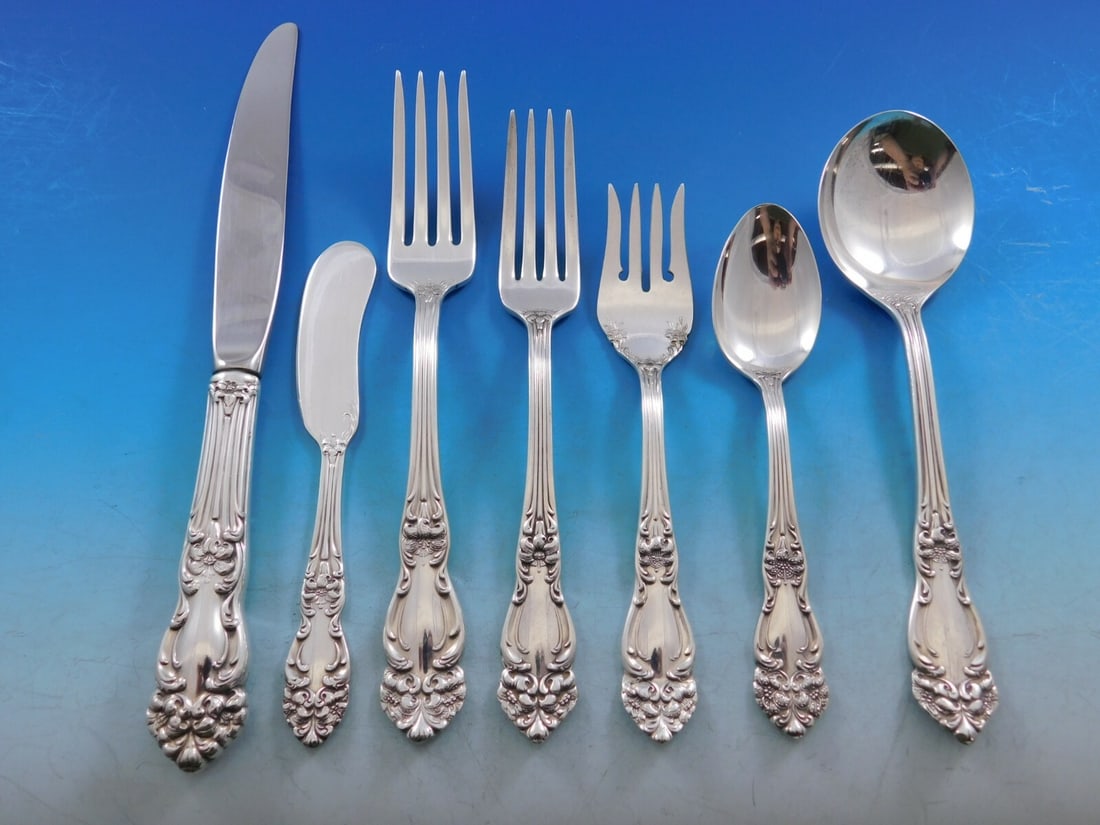 Reed & Barton Tiger Lily Silverplate Flatware Set 104 pc for 12 with Storage Chest: Reed & Barton Tiger Lily Silverplate Flatware Set 104 pc for 12 with Storage Chest Experience the elegance of the Tiger Lily Festivity flatware set by Reed & Barton, a stunning collection that combine