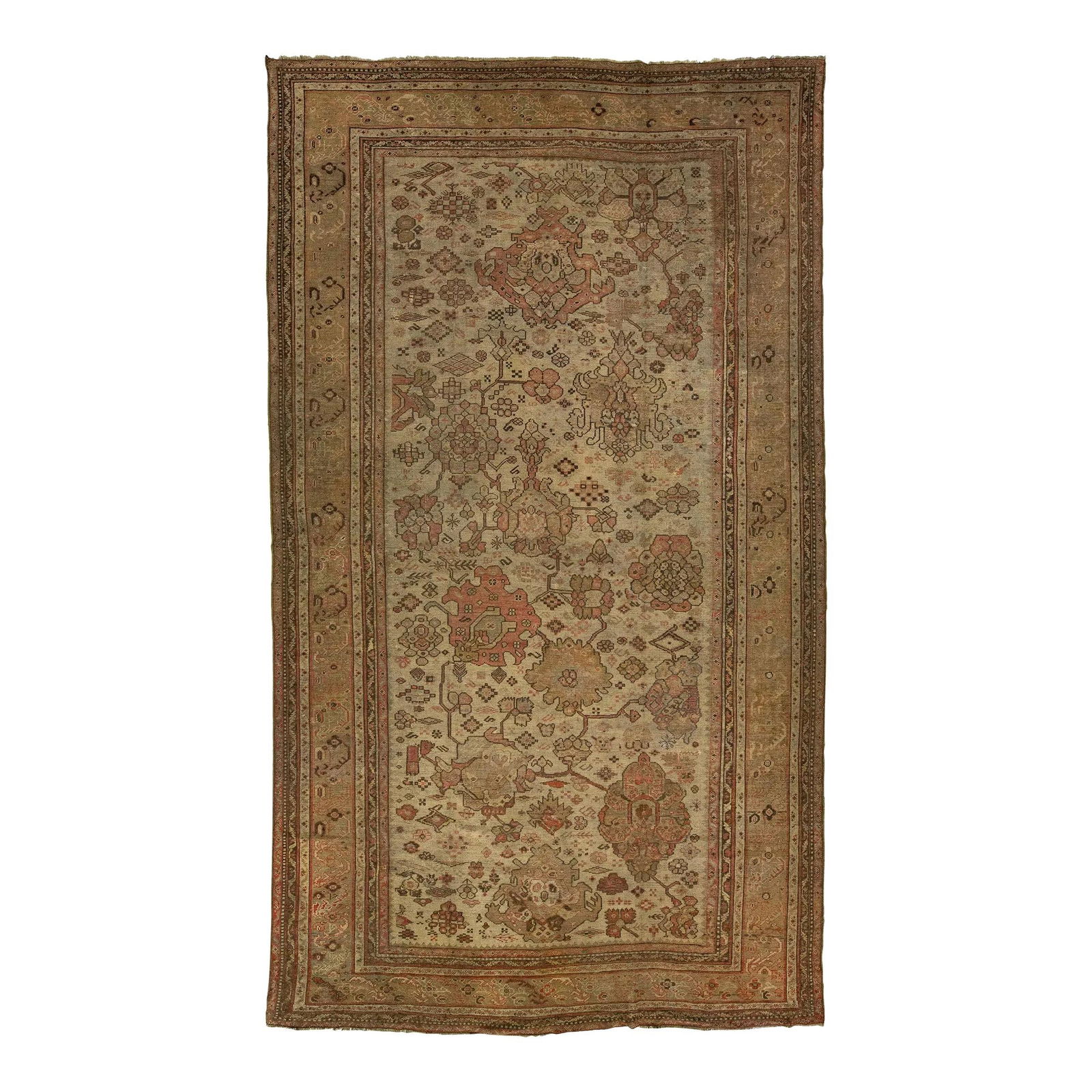 Antique 19th Century Brown Turkish Oushak Wool Rug 9'6 x 16'8 Floral Motif (1 of 9)