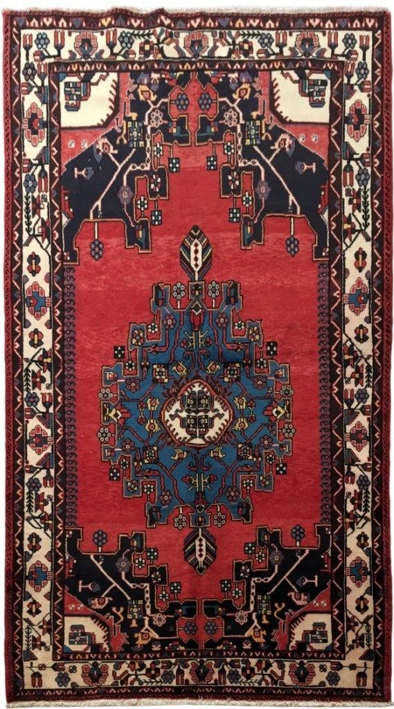 Handcrafted 5'3 x 9'5 Red Persian Hamadan Rug Artisan Quality: Handcrafted 5'3 x 9'5 Red Persian Hamadan Rug Artisan Quality Free continental US Shipping Transform your living space with this exquisite 5'3" x 9'5" Red Persian Hamadan Rug, meticulously handcrafted