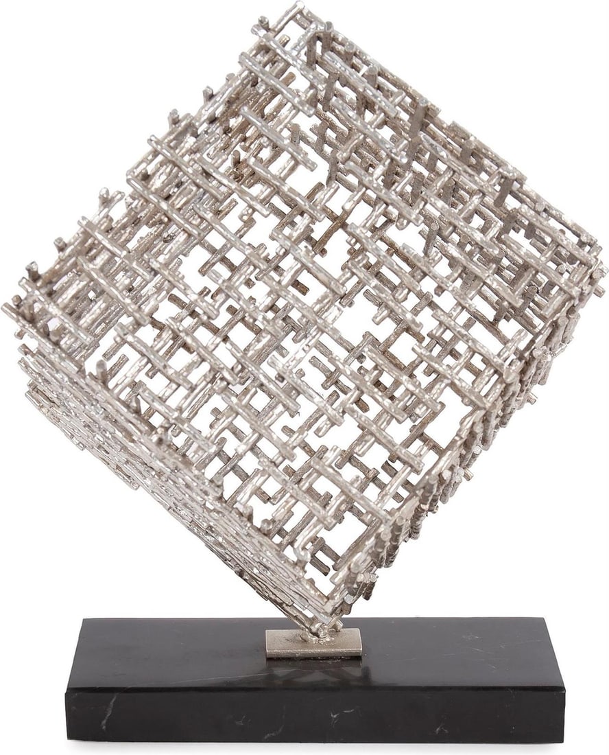 Howard Elliott Cubist Silver Sculpture with Black Marble Base (1 of 6)