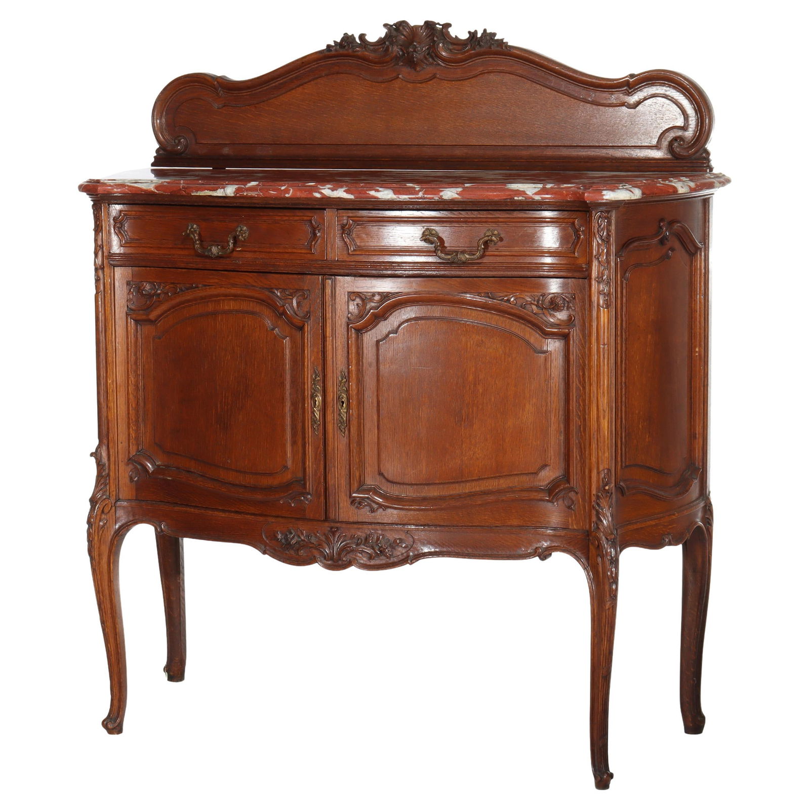 Early 20th Century French Oak Server with Rouge Marble and Backsplash (1 of 18)