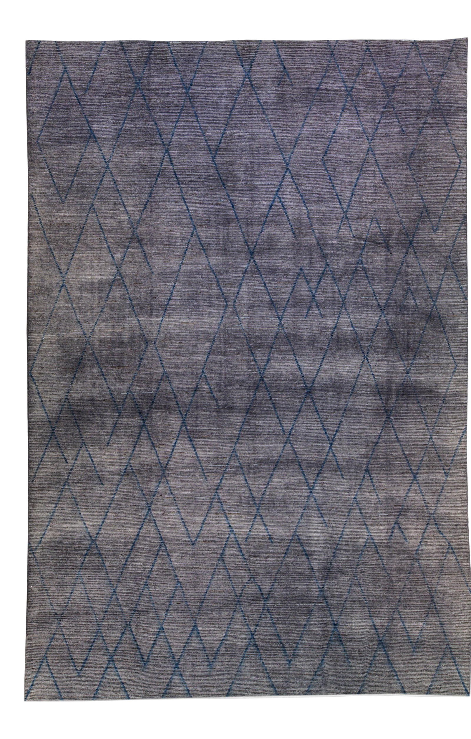 Oversize Handmade Moroccan Tribal Wool Rug Gray and Purple 11'9 x 17'8: Oversize Handmade Moroccan Tribal Wool Rug Gray and Purple 11'9 x 17'8 Enhance your living space with this exquisite Moroccan-style handmade wool rug. Featuring a captivating gray and purple field, th