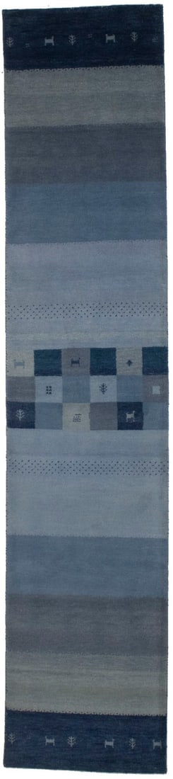 Handmade 2'9 x 12'11 Blue Striped Wool Runner Rug (1 of 16)