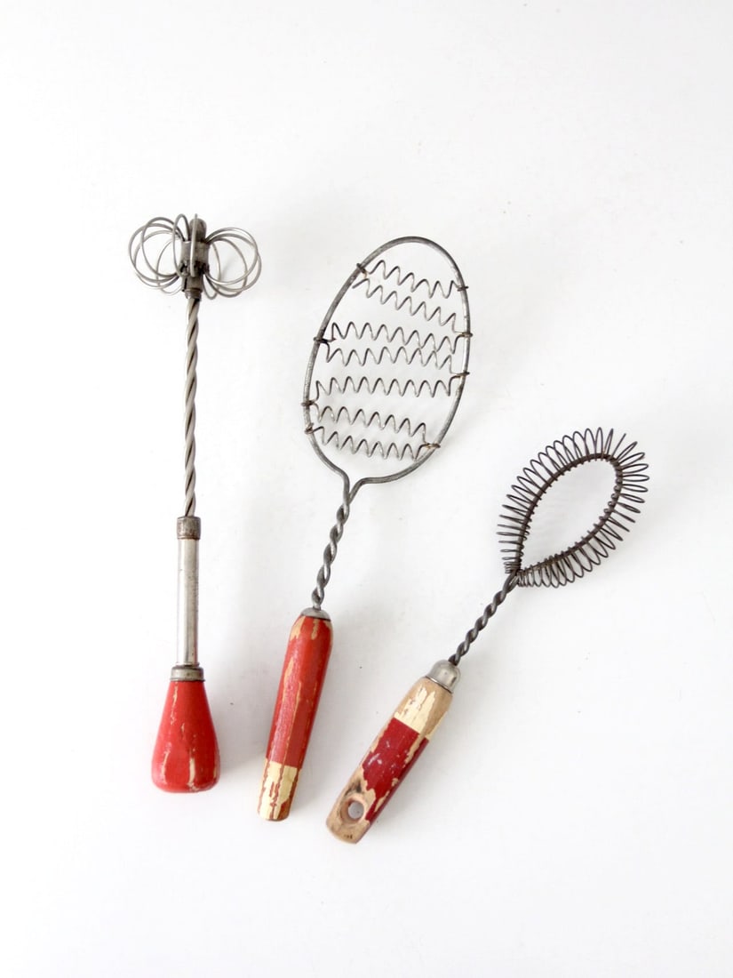 Trio of Vintage Kitchen Whisks with Red Handles (1 of 9)