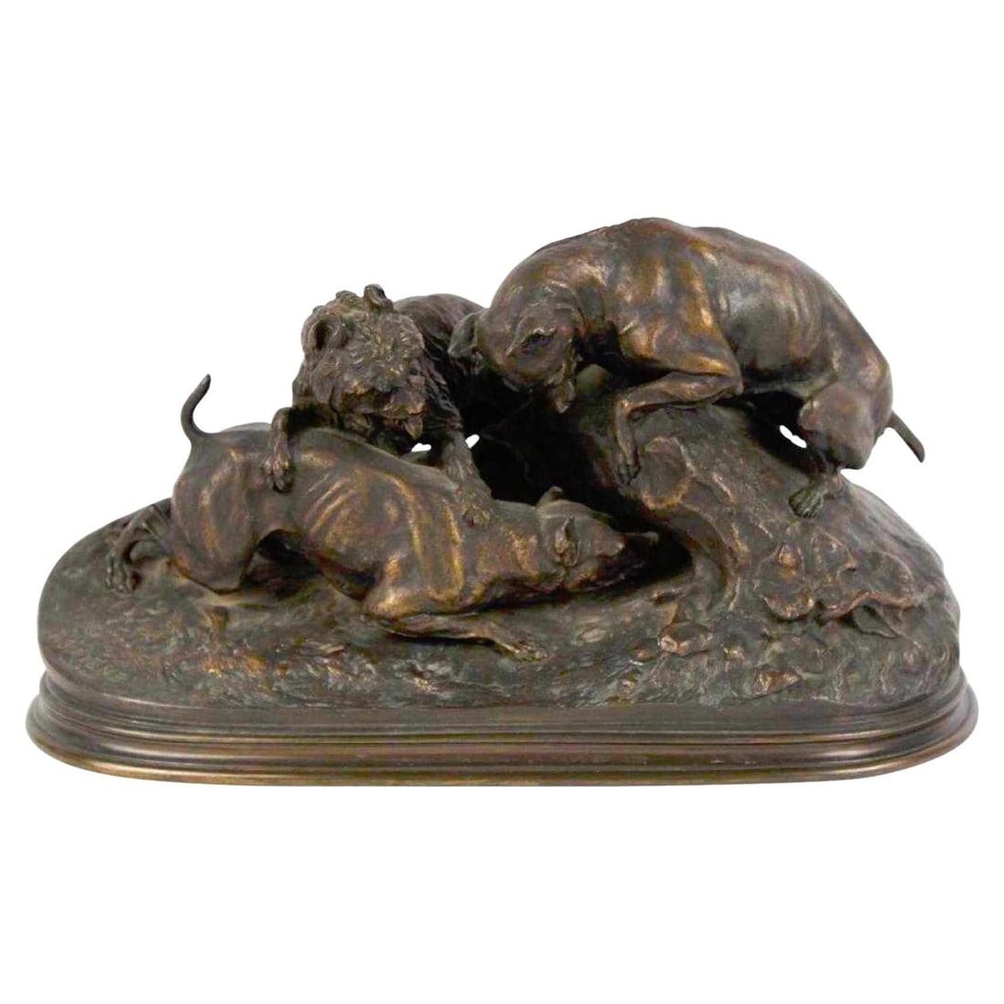 Pierre-Jules Mene Bronze Sculpture Three Dogs Burrowing Chase Au Lapin (1 of 6)