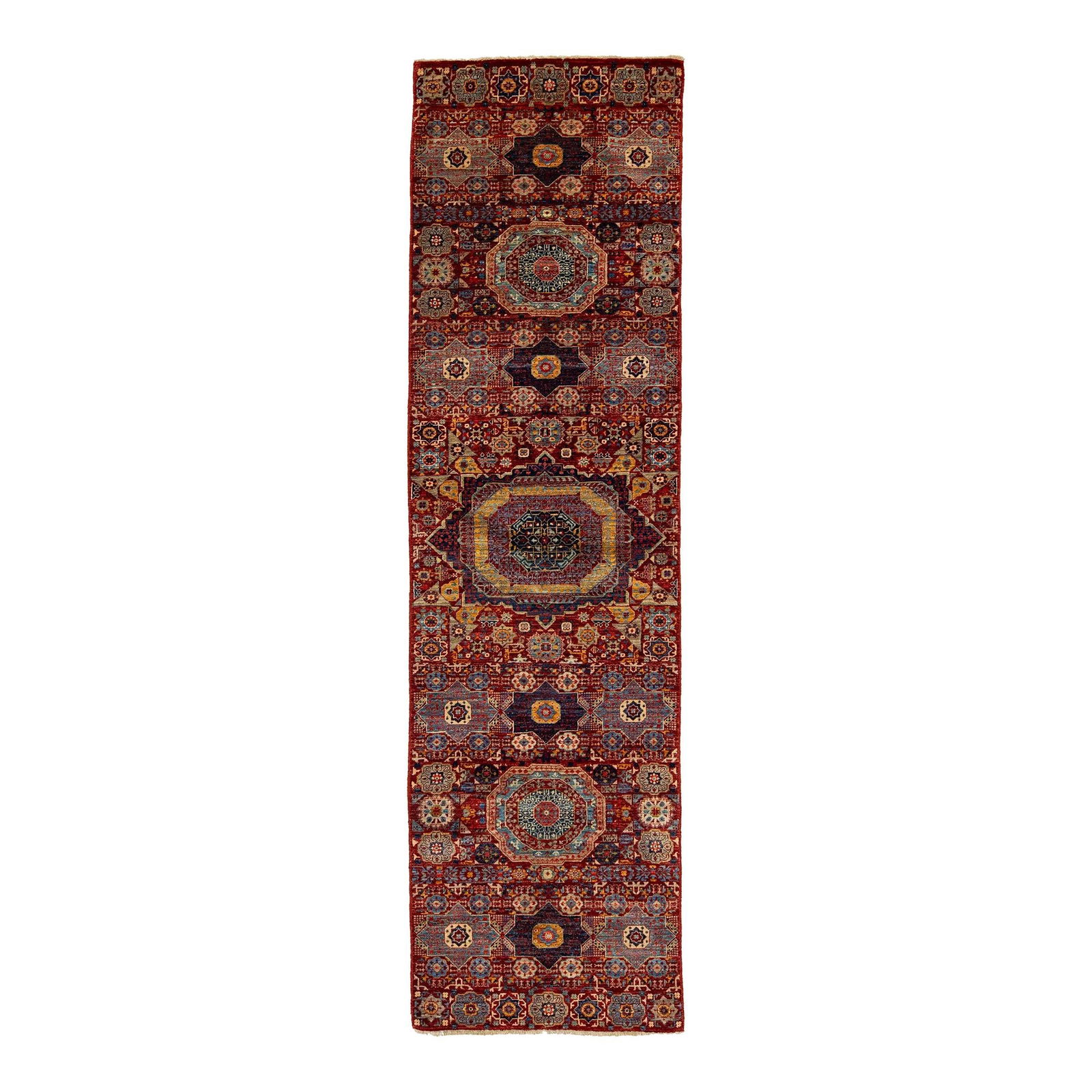 Modern Red Wool Runner Floral Design 2'9 x 9'9 Handmade (1 of 8)