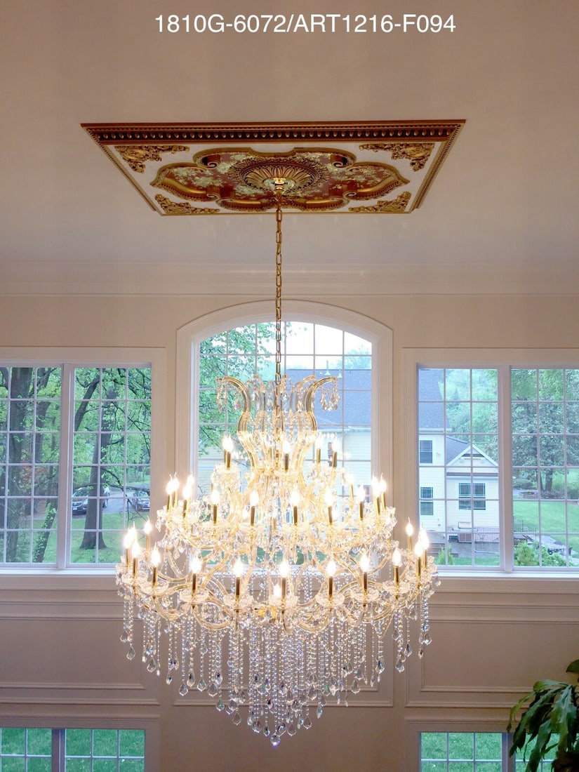 Artistry Maria Theresa 49-Light Gold Chandelier 72in K9 Crystal: Artistry Maria Theresa 49-Light Gold Chandelier 72in K9 Crystal Illuminate your space with the stunning Maria Theresa Crystal Chandelier, featuring 49 lights and a grand height of 72 inches. This exqu