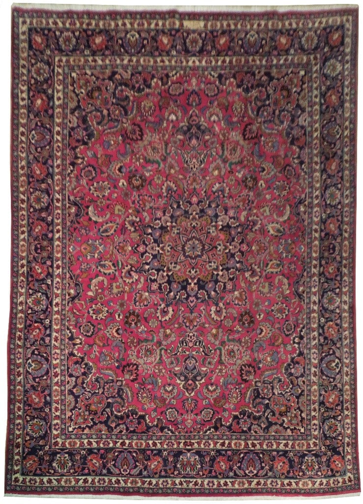 Persian Mashhad Handwoven Rug 9.8' x 12.5' Signed Tabriz Red: Persian Mashhad Handwoven Rug 9.8' x 12.5' Signed Tabriz Red Free continental US Shipping This exquisite Persian Mashhad rug, measuring 9' 8" x 12' 5" (116 in x 149 in), is a stunning addition to any