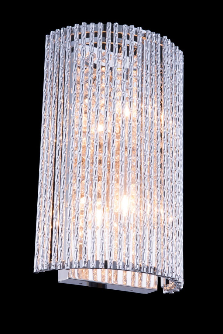 Influx 12 Inch Chrome Wall Sconce with Royal Cut Crystals 2 Light Modern Fixture: Influx 12 Inch Chrome Wall Sconce with Royal Cut Crystals 2 Light Modern Fixture This modern wall sconce features a polished chrome or silver frame with royal cut clear crystal accents, providing eleg