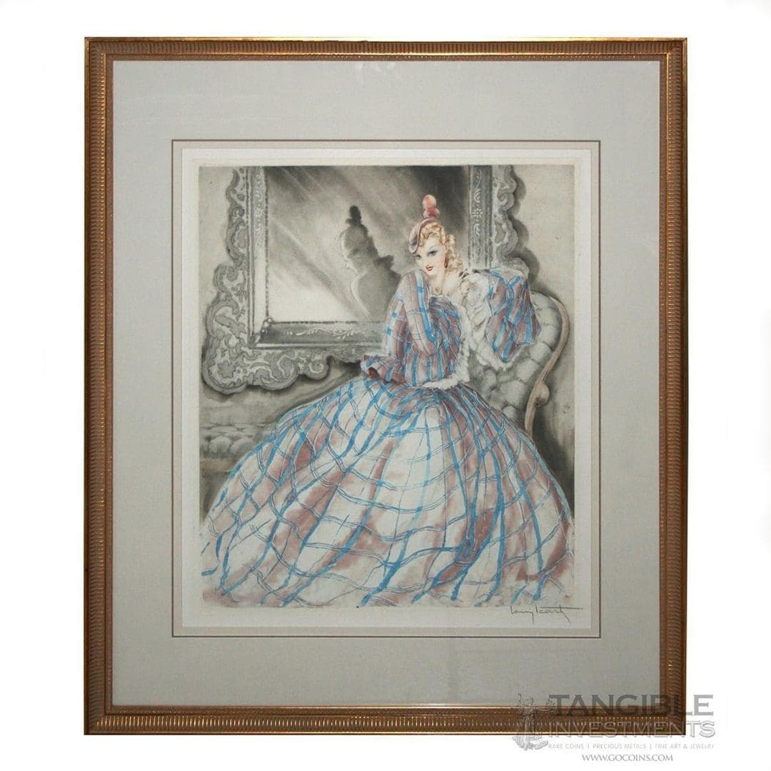 Louis Icart Girl in Crinoline Art Deco Print 1937 Framed Etching (1 of 4)