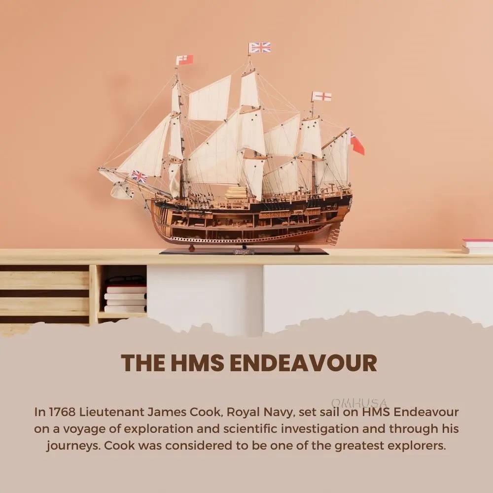 Nautical Model HMS Endeavour Open Hull in Cedar Wood: Nautical Model HMS Endeavour Open Hull in Cedar Wood Discover the exquisite craftsmanship of the HMS Endeavour model, a stunning representation of nautical artistry. This meticulously crafted model fe