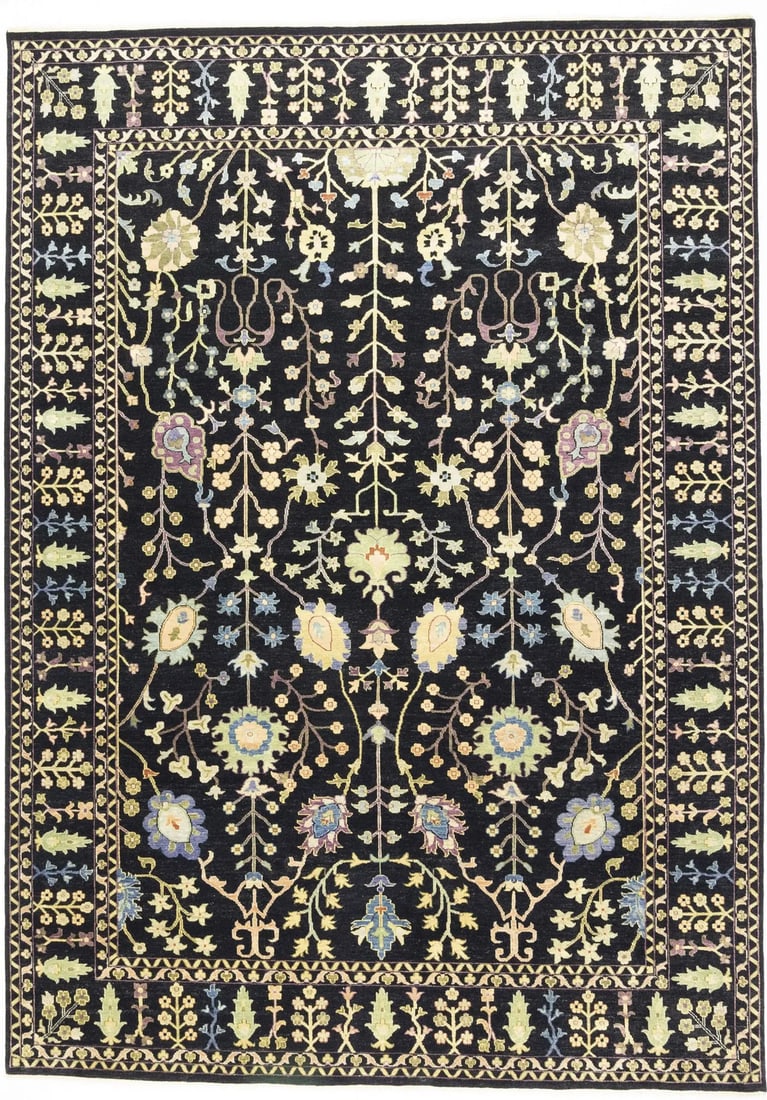Wool Hand-Knotted Area Rug with Tree of Life 10'1 x 14'1 Floral Pattern: Wool Hand-Knotted Area Rug with Tree of Life 10'1 x 14'1 Floral Pattern This extra-large area rug features a hand-knotted Chobi design with a Tree of Life motif and a modern floral pattern. Made from