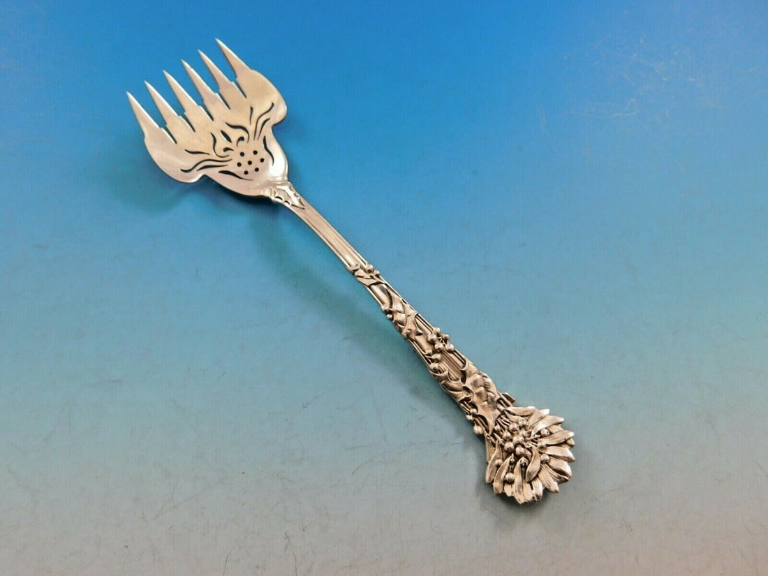 Tiffany & Co. Holly Sterling Silver 6-Tine Hors D'Oeuvre Fork 5 5/8" (1 of 5)