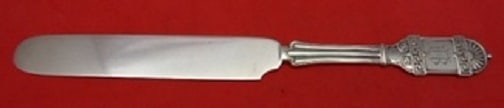 Wendt Grecian Sterling Silver 8 Inch Dessert Knife Monogrammed: Wendt Grecian Sterling Silver 8 Inch Dessert Knife Monogrammed This exquisite Grecian pattern dessert knife by Wendt is crafted from all sterling silver, showcasing a flat handle design. Measuring 8 i