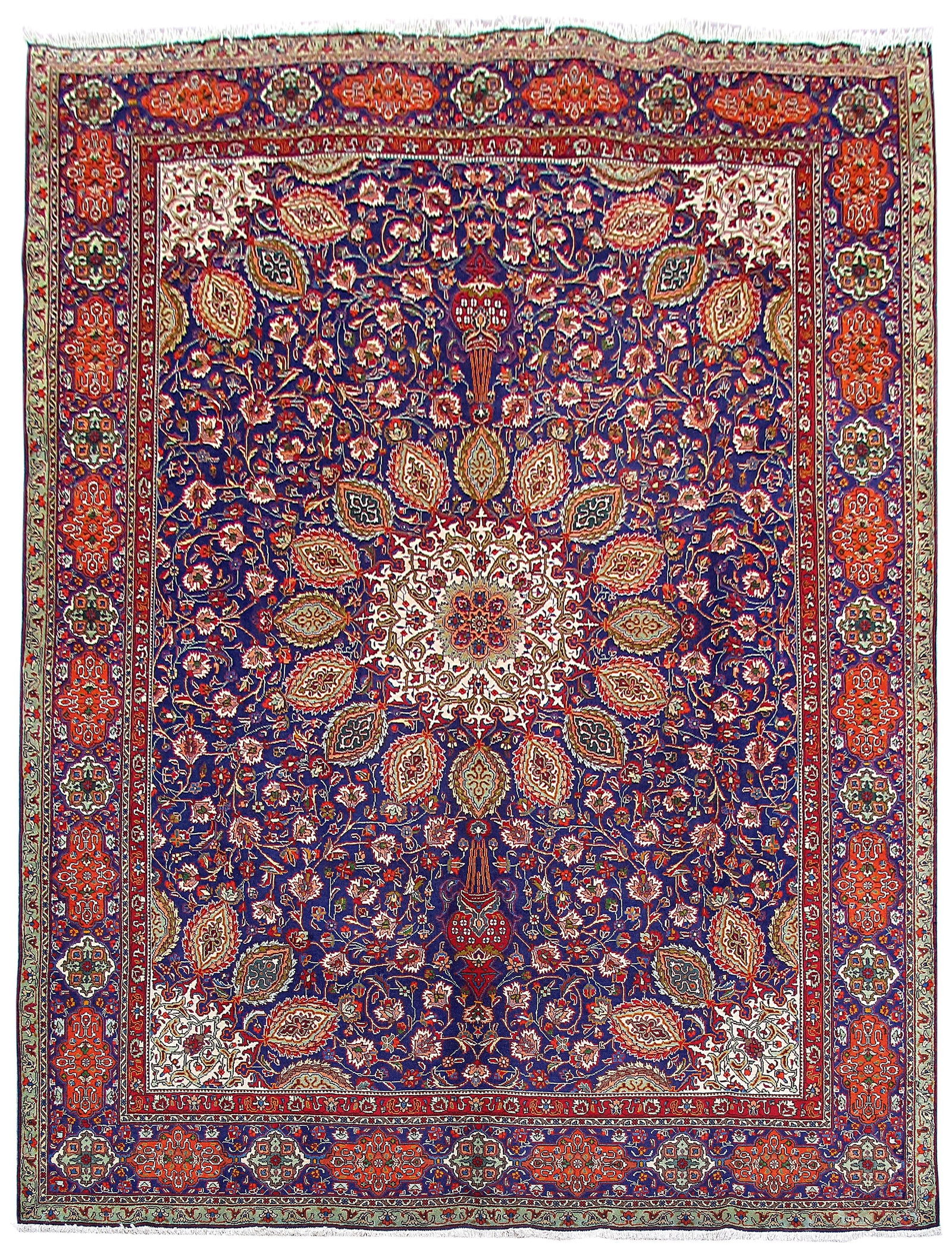 10' x 13' Blue Handcrafted Persian Tabriz Rug Premium Wool: 10' x 13' Blue Handcrafted Persian Tabriz Rug Premium Wool Free continental US Shipping Experience the luxury and craftsmanship of the 10' x 13.2' Blue Persian Tabriz Rug, meticulously handwoven by sk