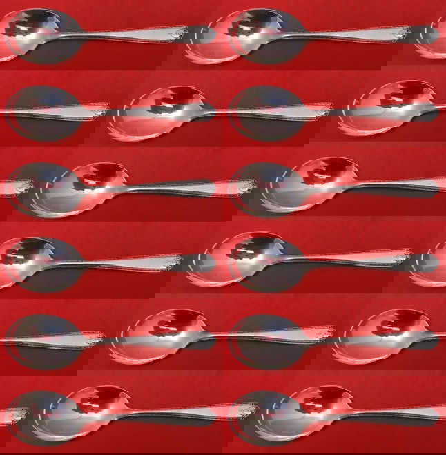 Set of 12 Westmorland Lady Hilton Sterling Silver Soup Spoons 6 inches: Set of 12 Westmorland Lady Hilton Sterling Silver Soup Spoons 6 inches Enhance your dining experience with this exquisite set of 12 cream soup spoons from the Lady Hilton pattern by Westmorland. Craft