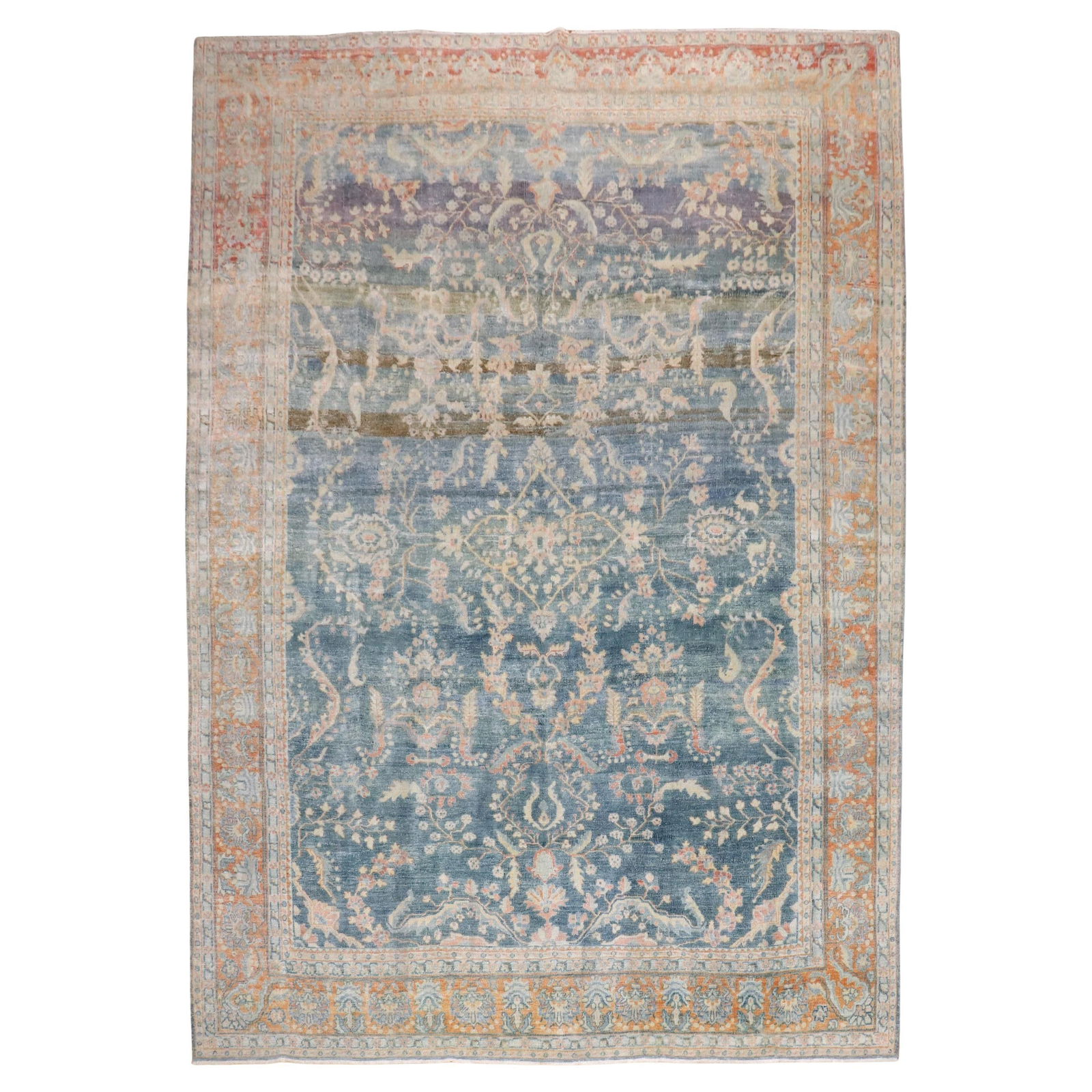 Zabihi Collection Blue Persian Sarouk Rug 7'5" x 10' Hand-Knotted Wool: Zabihi Collection Blue Persian Sarouk Rug 7'5" x 10' Hand-Knotted Wool Experience the elegance of the Zabihi Collection with this stunning Blue Persian Sarouk Rug. This exquisite piece features a form