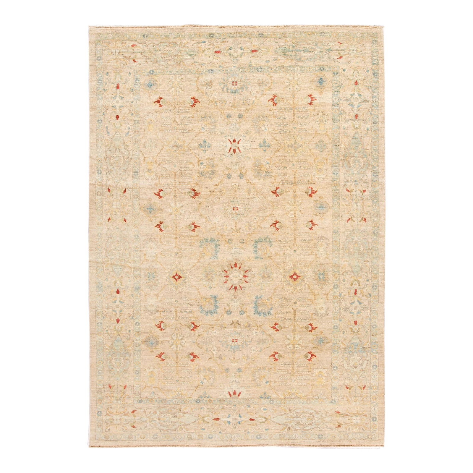 Handmade Beige Wool Sultanabad Rug 8'8 x 12'6 Floral Design: Handmade Beige Wool Sultanabad Rug 8'8 x 12'6 Floral Design This exquisite handmade Persian Sultanabad rug showcases a stunning contemporary design. Crafted from hand-knotted wool, it features a beaut