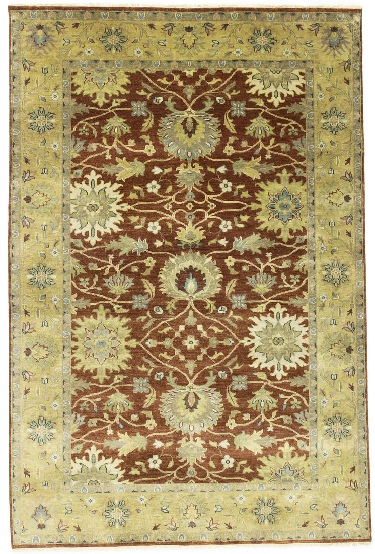 Rust Oushak Chobi Hand-Knotted Wool Rug Floral Design 5'11 x 8'10: Rust Oushak Chobi Hand-Knotted Wool Rug Floral Design 5'11 x 8'10 Elevate your space with this stunning Rust Oushak Chobi Hand-Knotted Wool Rug, featuring a beautiful floral design. Measuring 5'11" x