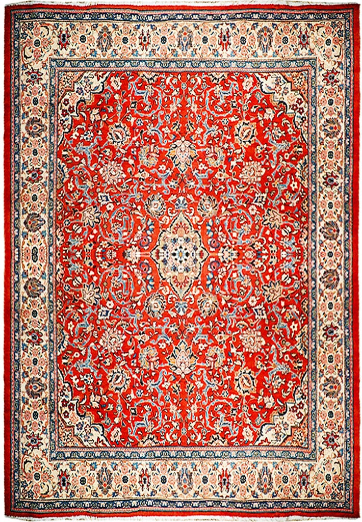 Handmade 10'4" x 12' Light Red Persian Sarouk Area Rug: Handmade 10'4" x 12' Light Red Persian Sarouk Area Rug Free continental US Shipping Transform your space with this exquisite 10' 4" x 12' Light Red Handmade Semi-Antique Persian Sarouk Rug. Crafted by