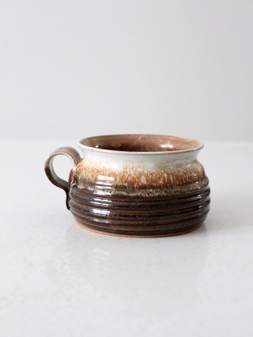 Handmade Vintage Studio Pottery Mug Brown Cream Speckled Glaze (1 of 11)