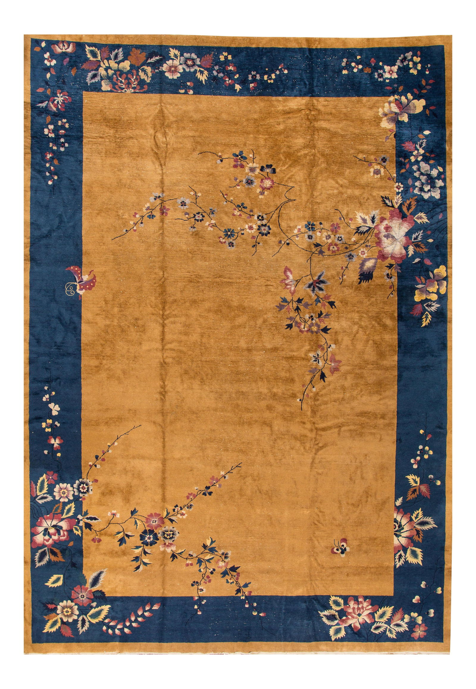 Oversize Antique Chinese Art Deco Wool Rug Goldenrod 12' x 17'07 (1 of 6)