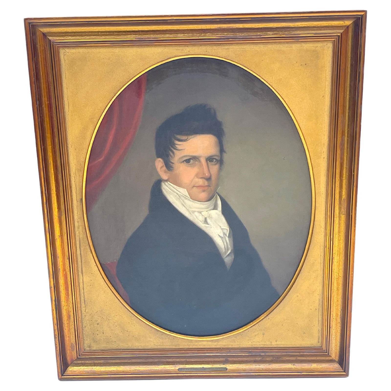 19th Century American Portrait of Joseph Stringham Oil on Canvas in Giltwood Frame: 19th Century American Portrait of Joseph Stringham Oil on Canvas in Giltwood Frame Presenting a stunning 19th-century American portrait of Joseph Stringham (1776-1834), masterfully captured in oil on