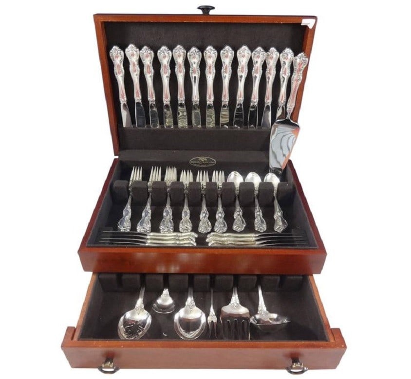 Towle Debussy Sterling Silver Flatware Set for 12 - 67 Pieces with Storage Chest: Towle Debussy Sterling Silver Flatware Set for 12 - 67 Pieces with Storage Chest Enhance your dining experience with the elegant Debussy Sterling Silver Flatware Set by Towle. This exquisite set, craf
