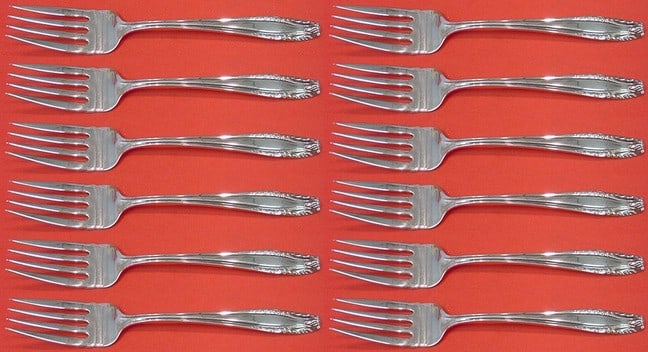 Wallace Stradivari Sterling Silver Salad Forks 12 Piece Set: Wallace Stradivari Sterling Silver Salad Forks 12 Piece Set Enhance your dining experience with this exquisite 12-piece salad fork set from the Stradivari pattern by Wallace. Crafted from high-quality