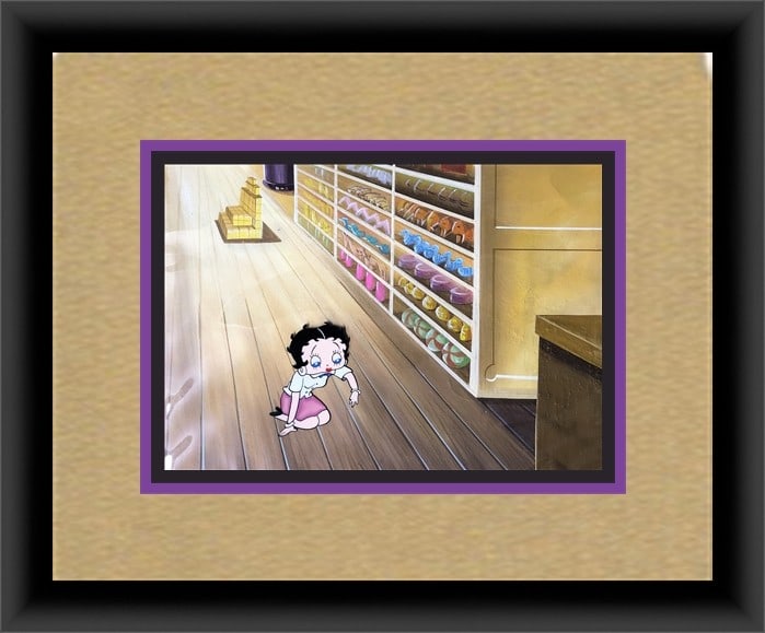 Betty Boop Hand Painted Production Cel Custom Framed 1930s Animation Art: Betty Boop Hand Painted Production Cel Custom Framed 1930s Animation Art This exquisite hand-painted production cel features the iconic character Betty Boop, created by the renowned Fleischer Studios