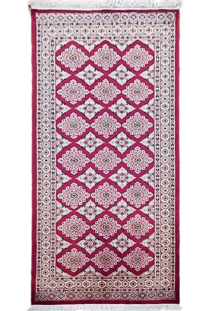 3'2" x 5'5" Red Jaldar Bokhara Hand-Knotted Area Rug: 3'2" x 5'5" Red Jaldar Bokhara Hand-Knotted Area Rug Free continental US Shipping Introducing the stunning Red Jaldar Hand-knotted Bokhara Pattern Rug, a perfect blend of luxury and tradition for your