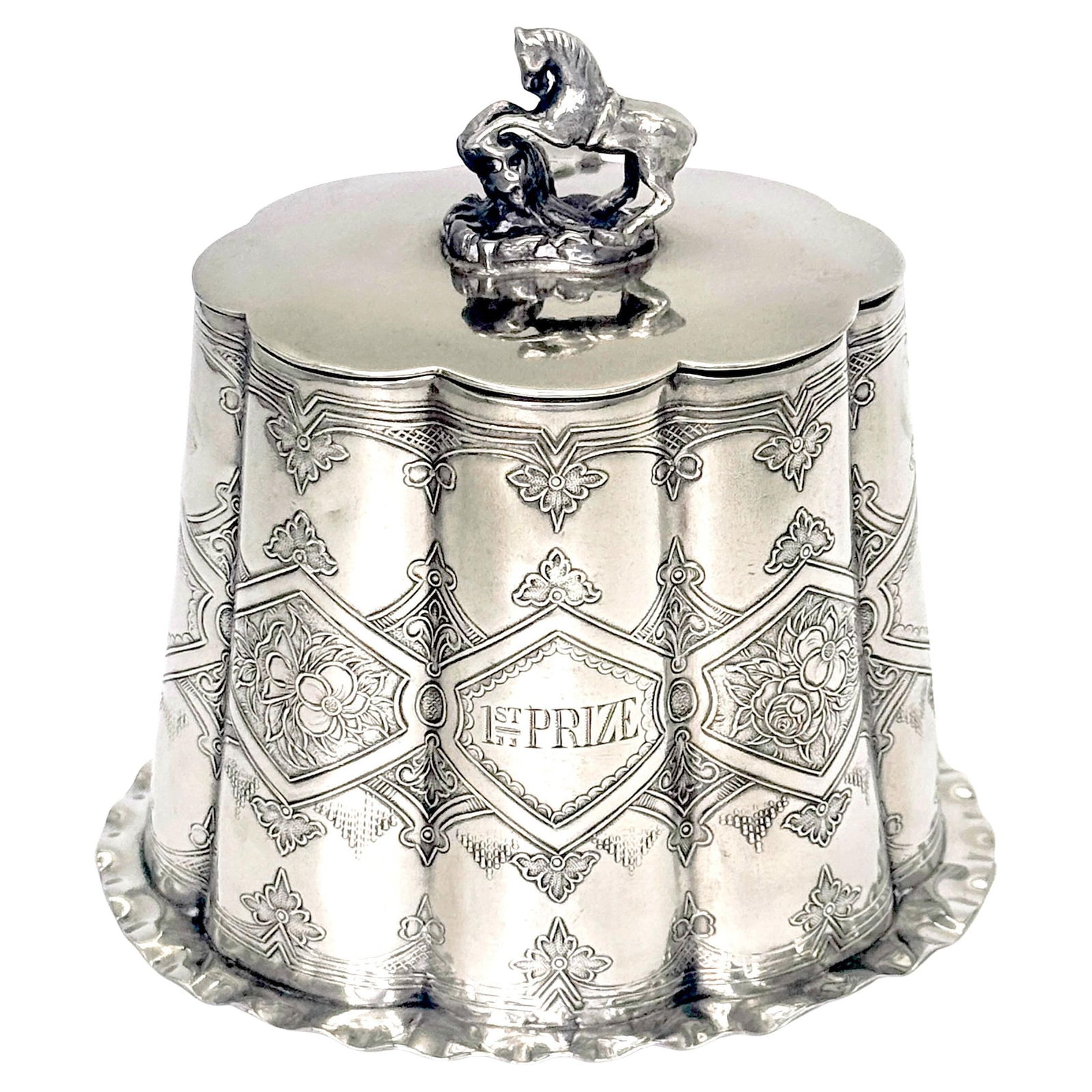 Victorian Silverplated Equestrian Trophy Box 1st Prize England 1850-65: Victorian Silverplated Equestrian Trophy Box 1st Prize England 1850-65 This exquisite Early Victorian silver-plated trophy box, dating from the mid-19th century, is a distinguished equestrian prize th