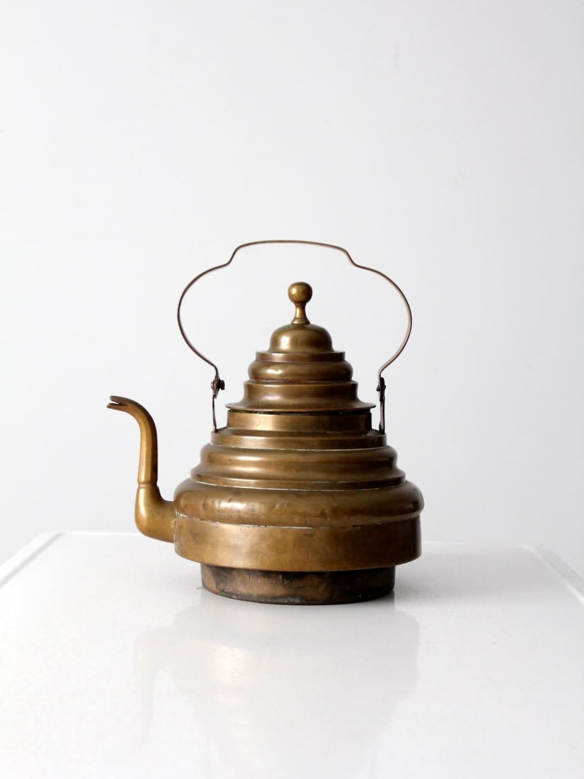 Antique Brass Teapot with Stepped Design and Swing Handle (1 of 11)