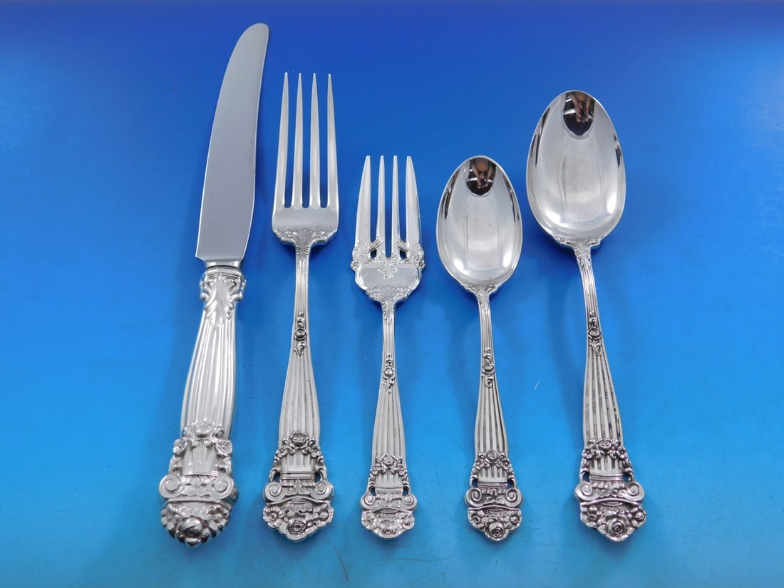 Towle Georgian Sterling Silver Flatware Set 60pcs for 12 with Storage Chest: Towle Georgian Sterling Silver Flatware Set 60pcs for 12 with Storage Chest Elevate your dining experience with this stunning Georgian by Towle Sterling Silver Flatware Set, featuring a comprehensive