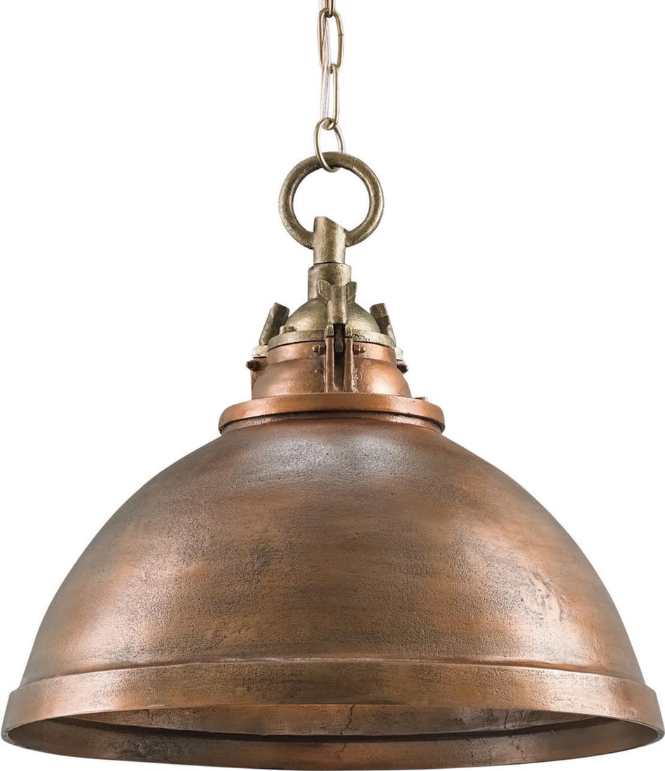 Currey Admiral Pendant Light Brass Industrial Style 18H 20W 20D: Currey Admiral Pendant Light Brass Industrial Style 18H 20W 20D Illuminate your space with the Admiral Pendant, a stunning piece that embodies vintage charm with a modern twist. This industrial-style
