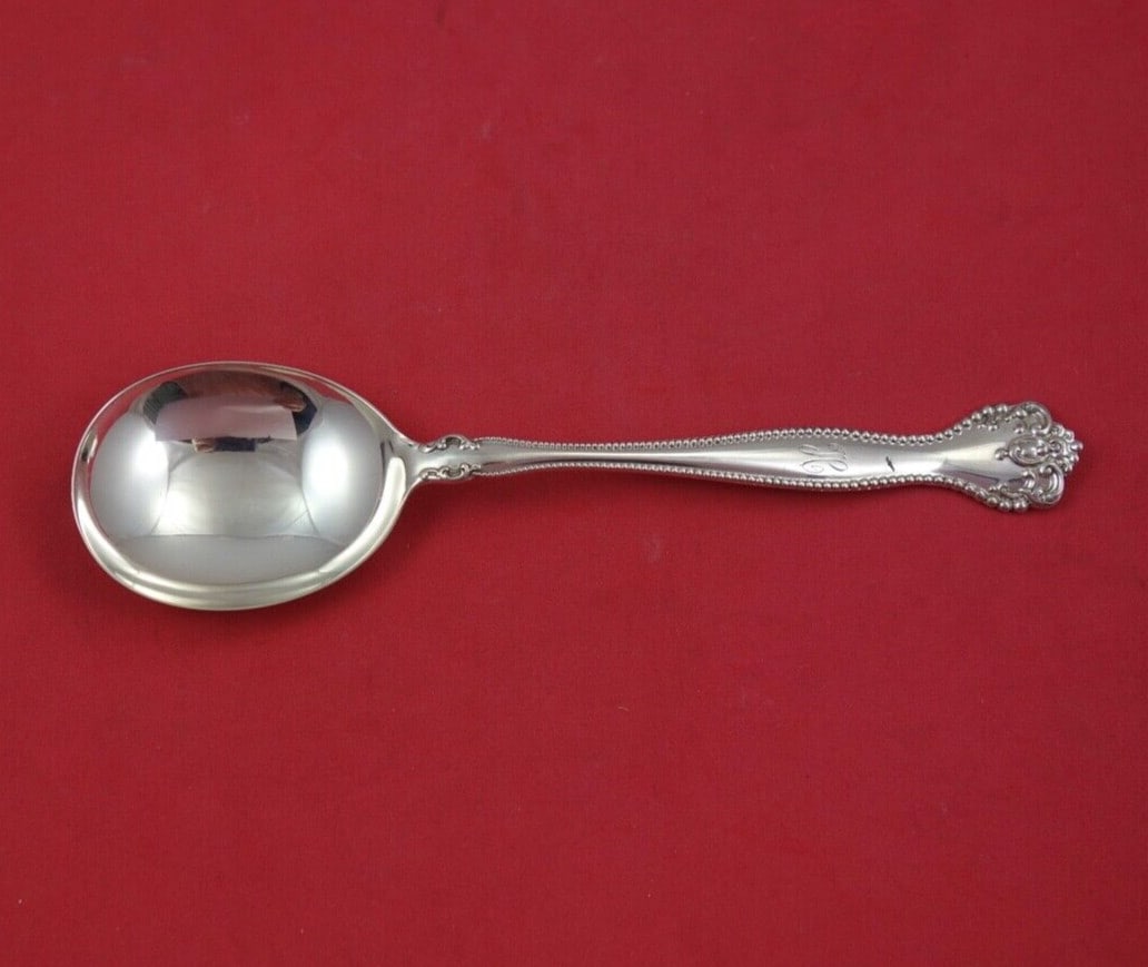 Alvin Raleigh Sterling Silver 7 Inch Gumbo Soup Spoon Monogrammed: Alvin Raleigh Sterling Silver 7 Inch Gumbo Soup Spoon Monogrammed This Raleigh by Alvin Sterling Silver Gumbo Soup Spoon is a stunning addition to your flatware collection. Crafted from high-quality s