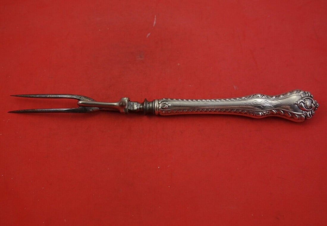 Dominick & Haff Mazarin Sterling Silver Roast Carving Fork 11 3/8" Monogrammed: Dominick & Haff Mazarin Sterling Silver Roast Carving Fork 11 3/8" Monogrammed This exquisite roast carving fork from the Mazarin pattern by Dominick & Haff is crafted from high-quality sterling silve