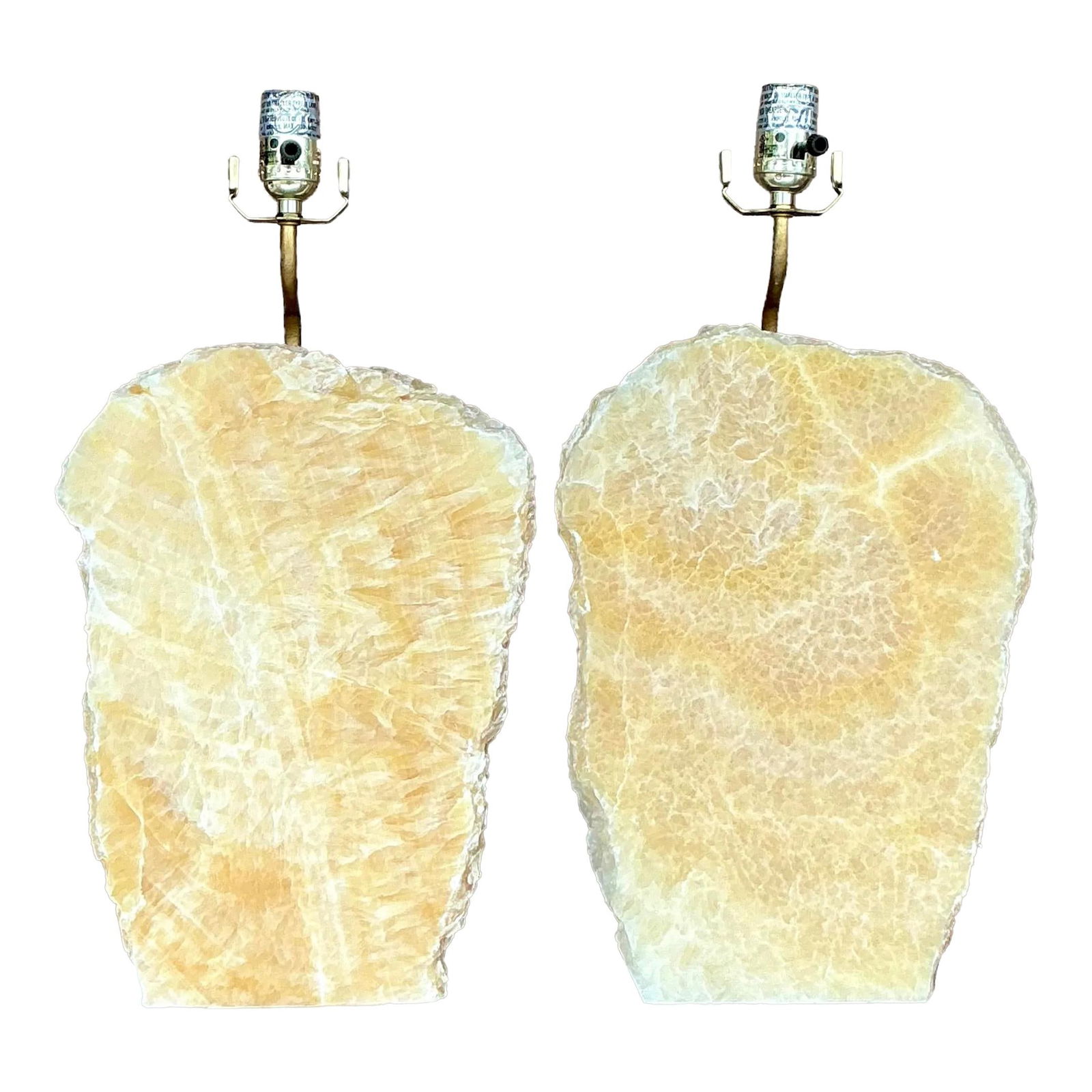 Vintage Boho Pair of Stone Slab and Lucite Lamps: Vintage Boho Pair of Stone Slab and Lucite Lamps Introducing a pair of Vintage Boho Stone Slab and Lucite Lamps that beautifully combine natural stone and sleek Lucite, offering a chic, retro-inspired