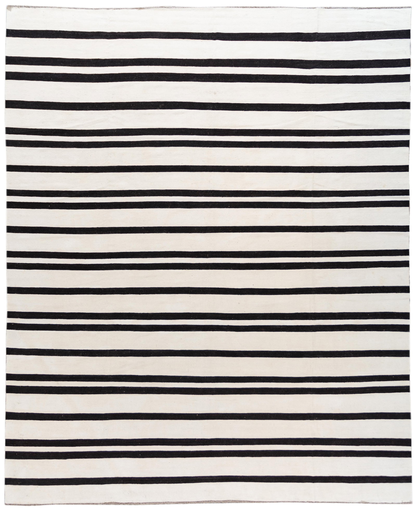 Oversized Black and White Striped Wool Kilim Rug 14'3 x 17'7: Oversized Black and White Striped Wool Kilim Rug 14'3 x 17'7 Enhance your living space with this stunning oversized flatweave kilim rug, featuring a modern black and white striped design. Crafted from