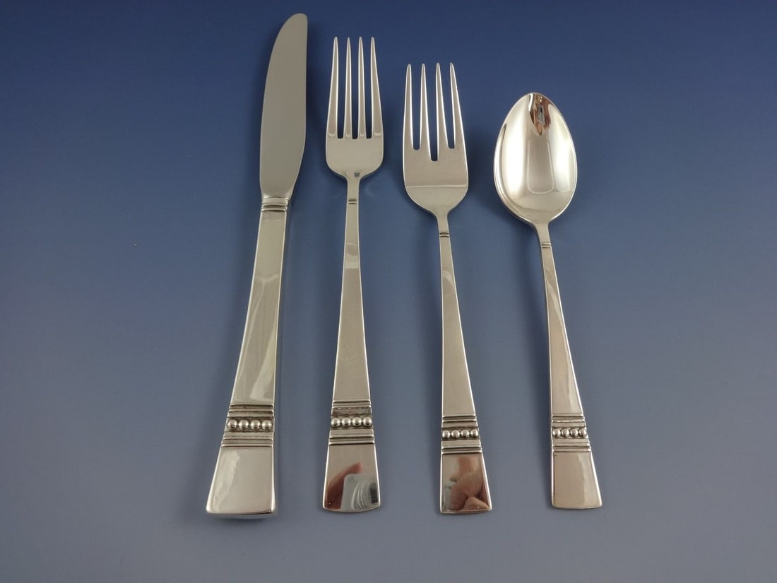 Reed & Barton Diadem Sterling Silver Flatware Set 54 Pcs Service for 12 Modernism: Reed & Barton Diadem Sterling Silver Flatware Set 54 Pcs Service for 12 Modernism Discover the exquisite Diadem flatware set by Reed & Barton, featuring a modernist design that beautifully incorporate