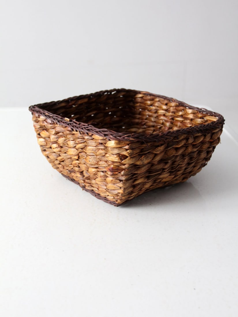 Square Grass Woven Basket with Braided Trim for Storage (1 of 9)