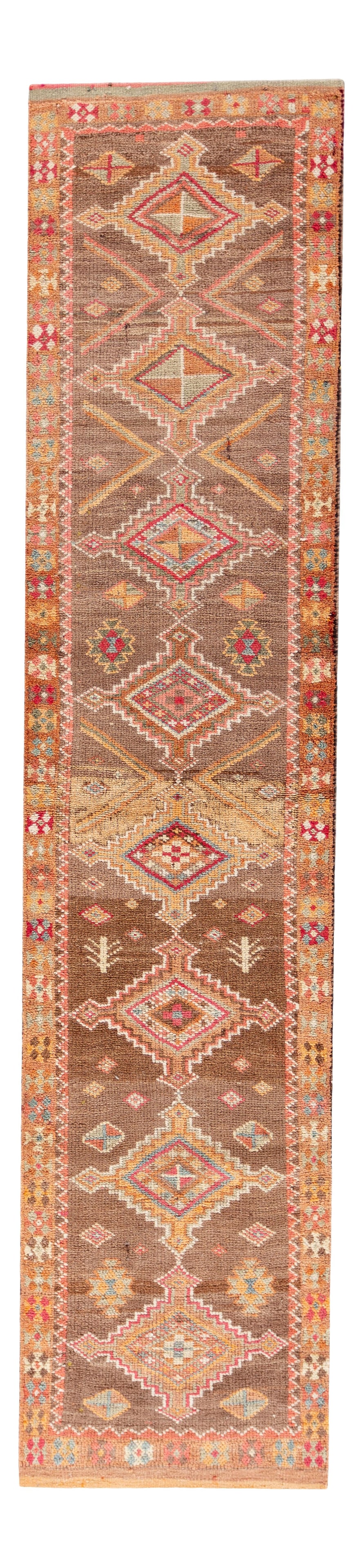 20th Century Turkish Anatolian Geometric Wool Runner Rug 3'1 x 13'7: 20th Century Turkish Anatolian Geometric Wool Runner Rug 3'1 x 13'7 Discover the charm of this 20th-century vintage Turkish Anatolian runner rug, featuring an intricate all-over geometric motif in ric