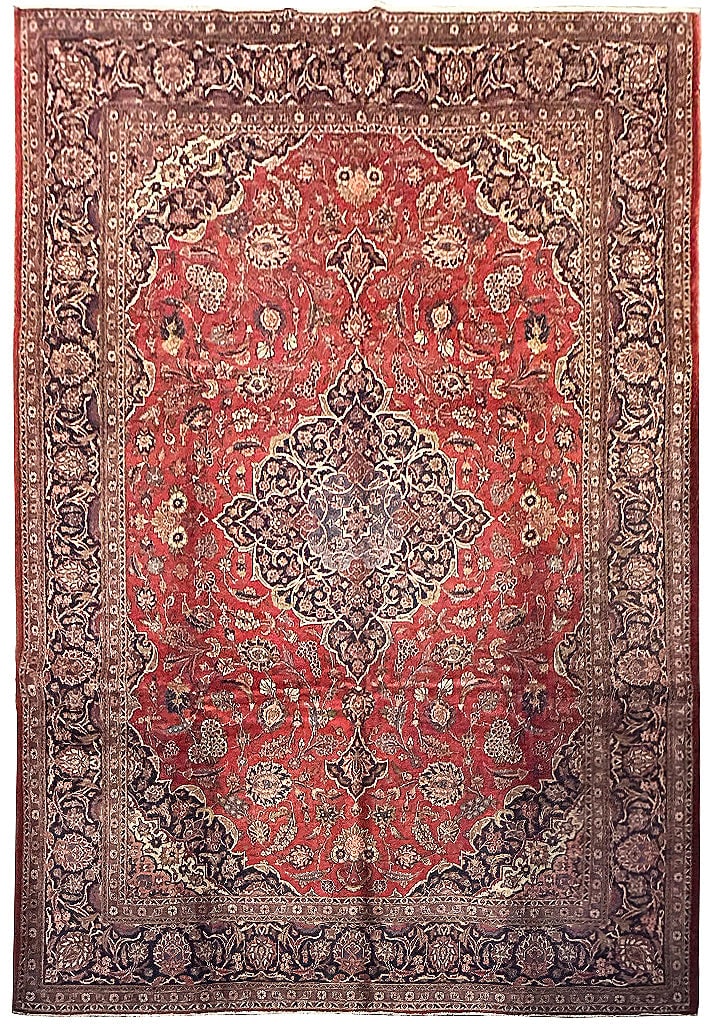 10.7 x 14 Red Kashan Hand-Knotted Persian Area Rug: 10.7 x 14 Red Kashan Hand-Knotted Persian Area Rug Free continental US Shipping Experience timeless elegance with this stunning 10.7 x 14 Red Old Persian Hand-knotted Kashan Rug. Handcrafted by skille