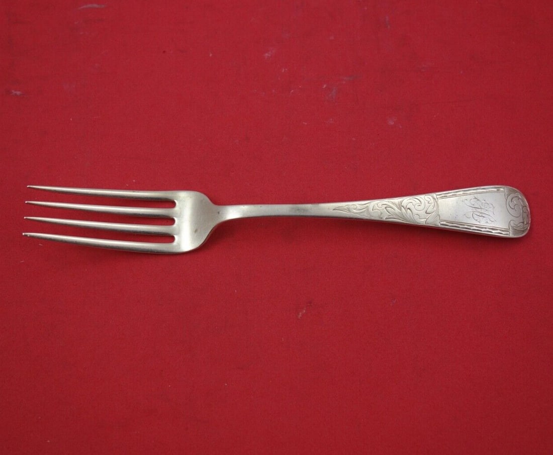 Dominick & Haff Mayflower Sterling Silver Fork Monogrammed 7 1/8": Dominick & Haff Mayflower Sterling Silver Fork Monogrammed 7 1/8" This exquisite Sterling Silver Regular Fork, measuring 7 1/8 inches, is part of the Mayflower pattern by Dominick & Haff, which is kno